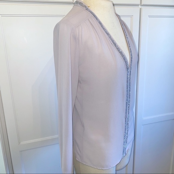 Honey Punch | Beaded Grey Blouse V-Neck Small - Picture 10 of 12